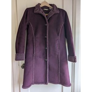 L.L. Bean Faux Suede Full Length Coat Fleece Lined Purple Size XS Petit